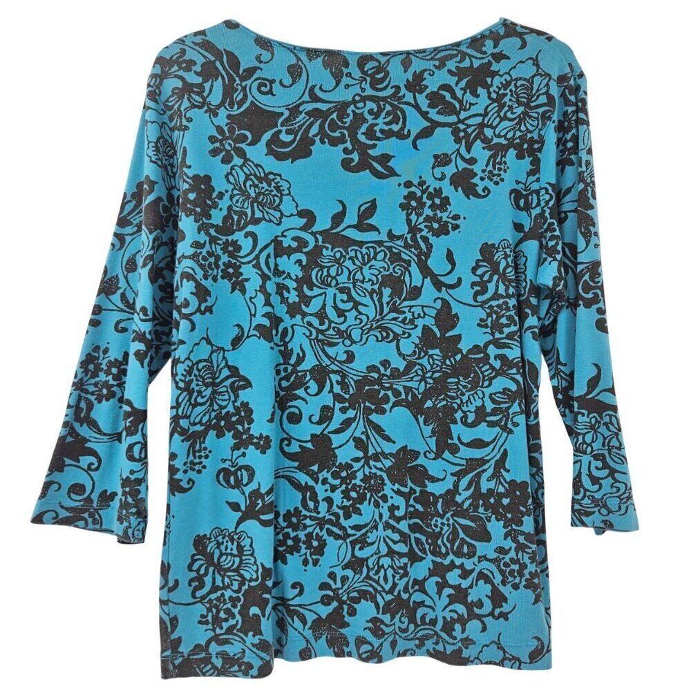 Habitat Floral Print Top Tee Blue & Black Women’s Size M/L Preppy Casual Cotton - Picture 2 of 8